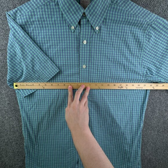 Brooks Brothers Short Sleeve Button Up Shirt Men Cotton Purple Green Medium Reg - Picture 5 of 16